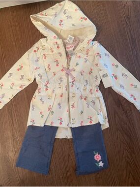 Little Lass Girls Floral Hooded Jacket and Knit Leggings Set